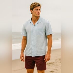 Kennington California Men’s Large Blue Short Sleeve Gauzy Button Shirt Coastal